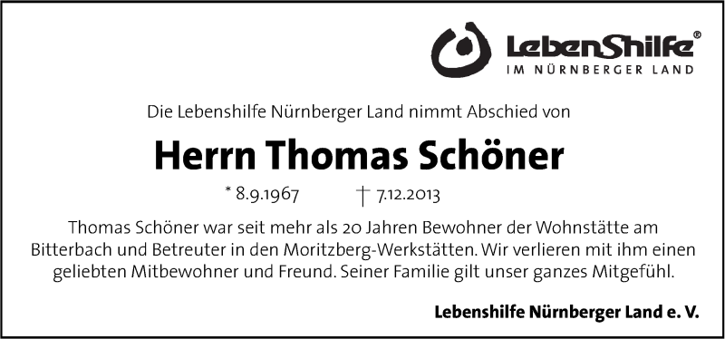  Traueranzeige für Thomas Schöner vom 10.12.2013 aus Pegnitz-Zeitung